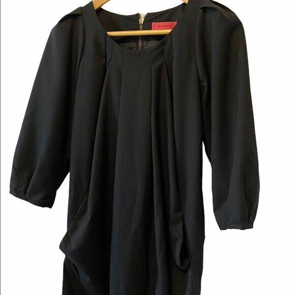 VERO MODA Black Puff Sleeve Draped Pockets Dress S - Picture 2 of 5